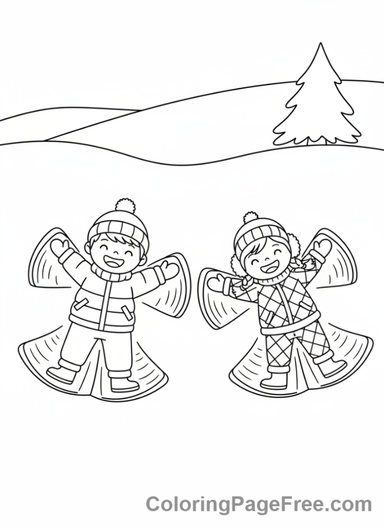 Winter coloring page - Kids snow angels