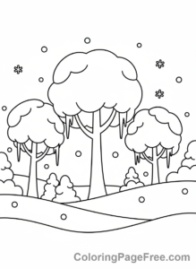Winter coloring page - Serene winter forest