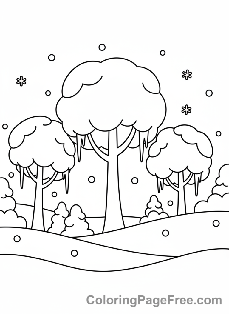Winter coloring page - Serene winter forest