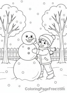 Winter coloring page - Snowman building kids