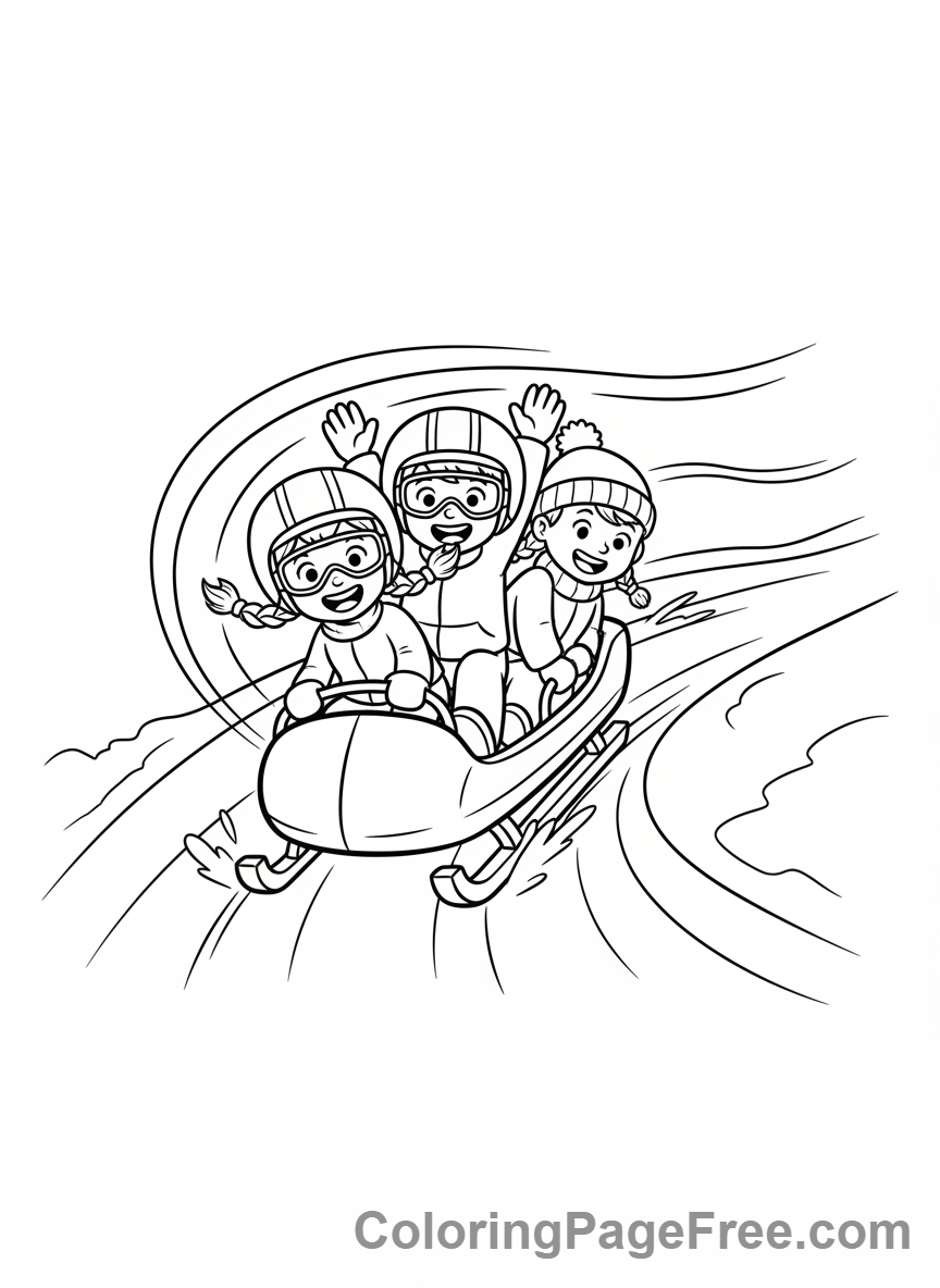 Winter Sports coloring page - Bobsledding team race