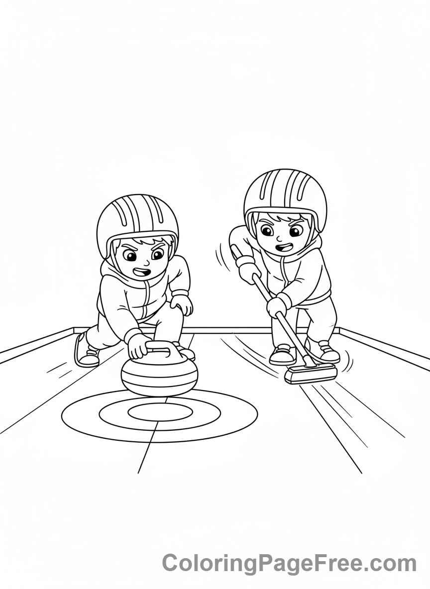 Winter Sports coloring page - Curling kids team