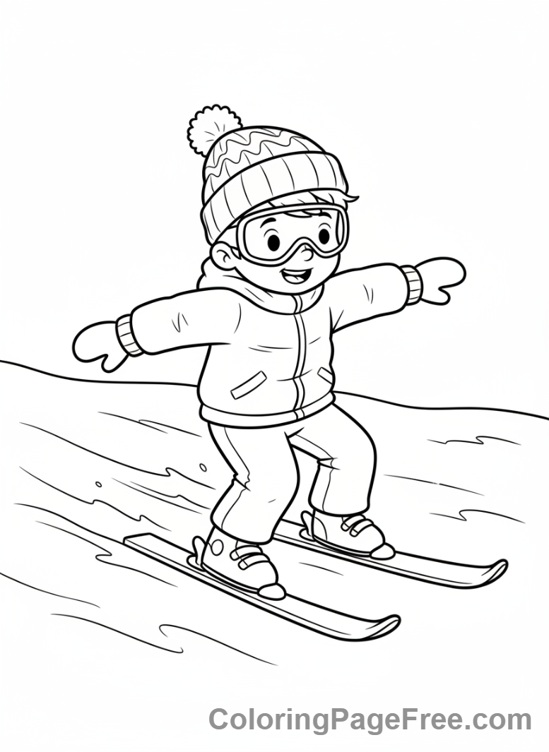 Winter Sports coloring page - Kid skiing downhill