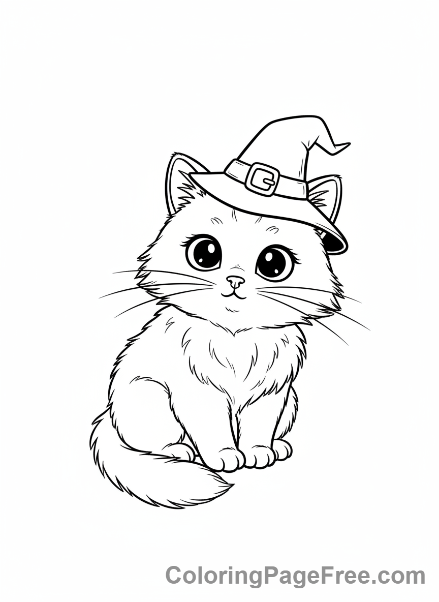 Witch Hat coloring page - Cat Wearing Hat