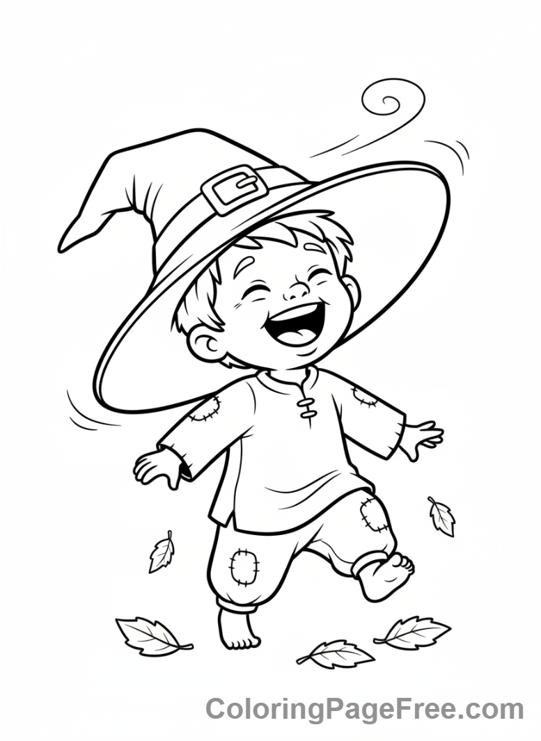 Witch Hat coloring page - Child Trying Hat