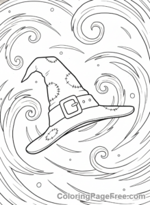 Witch Hat coloring page - Flying Witch Hat