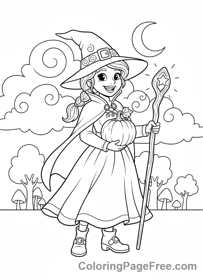 Witch Hat coloring page - Friendly Witch Hat