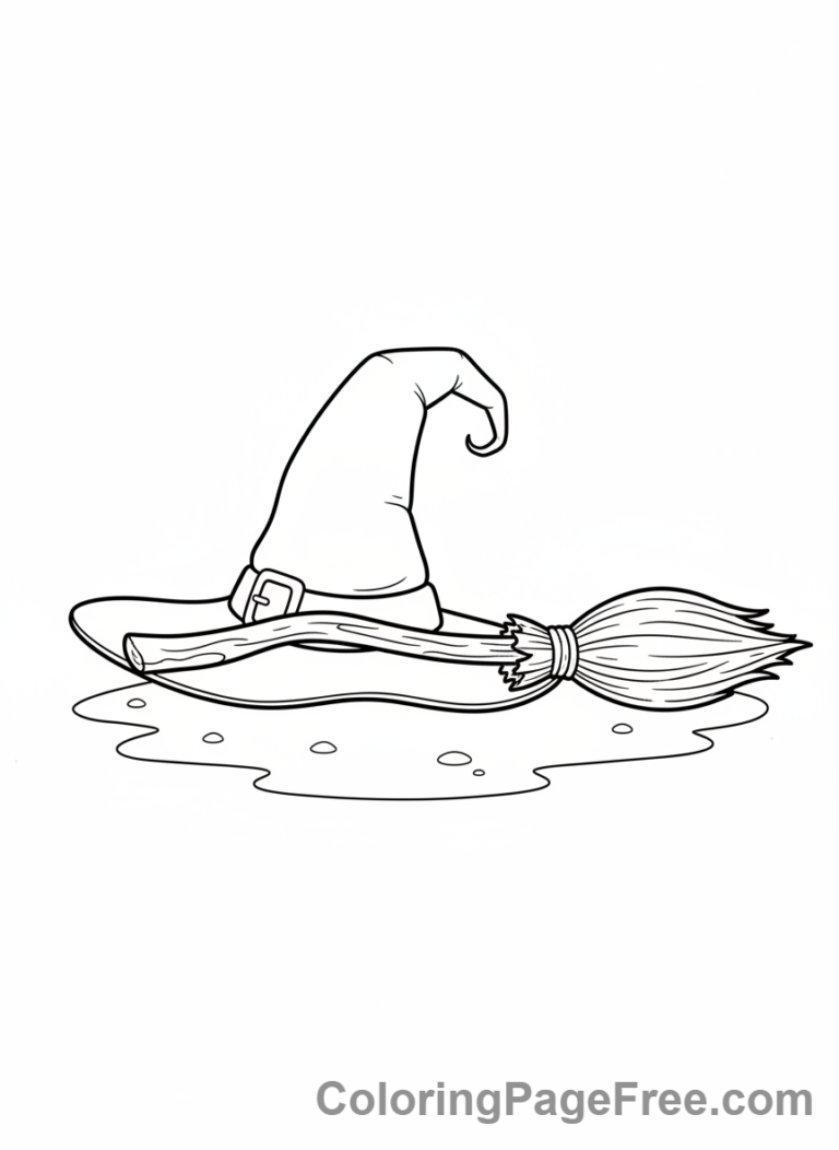 Witch Hat coloring page - Hat Broomstick Ready
