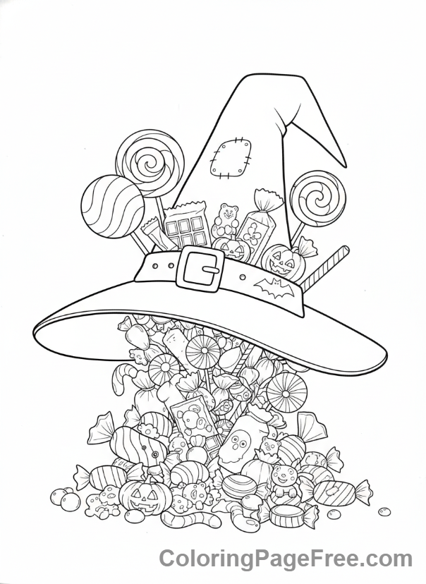 Witch Hat coloring page - Hat Candy Overflow