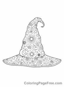 Witch Hat coloring page - Stars Moon Hat