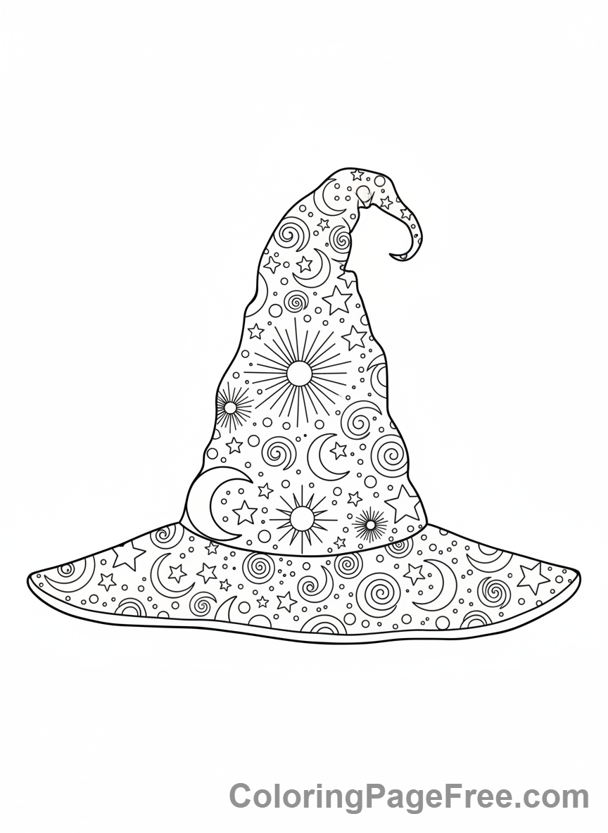 Witch Hat coloring page - Stars Moon Hat