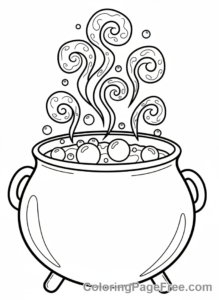 Witch coloring page - Magic cauldron bubbles