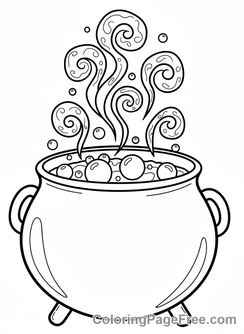 Witch coloring page - Magic cauldron bubbles