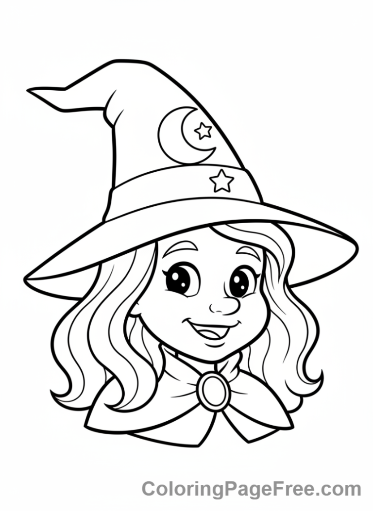Witch coloring page - Smiling witch face