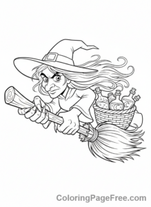 Witch coloring page - Witch broom close-up