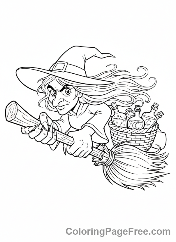 Witch coloring page - Witch broom close-up