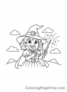 Witch coloring page - Witch casting spell