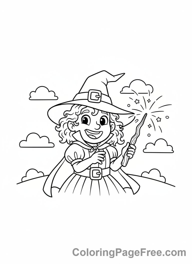 Witch coloring page - Witch casting spell