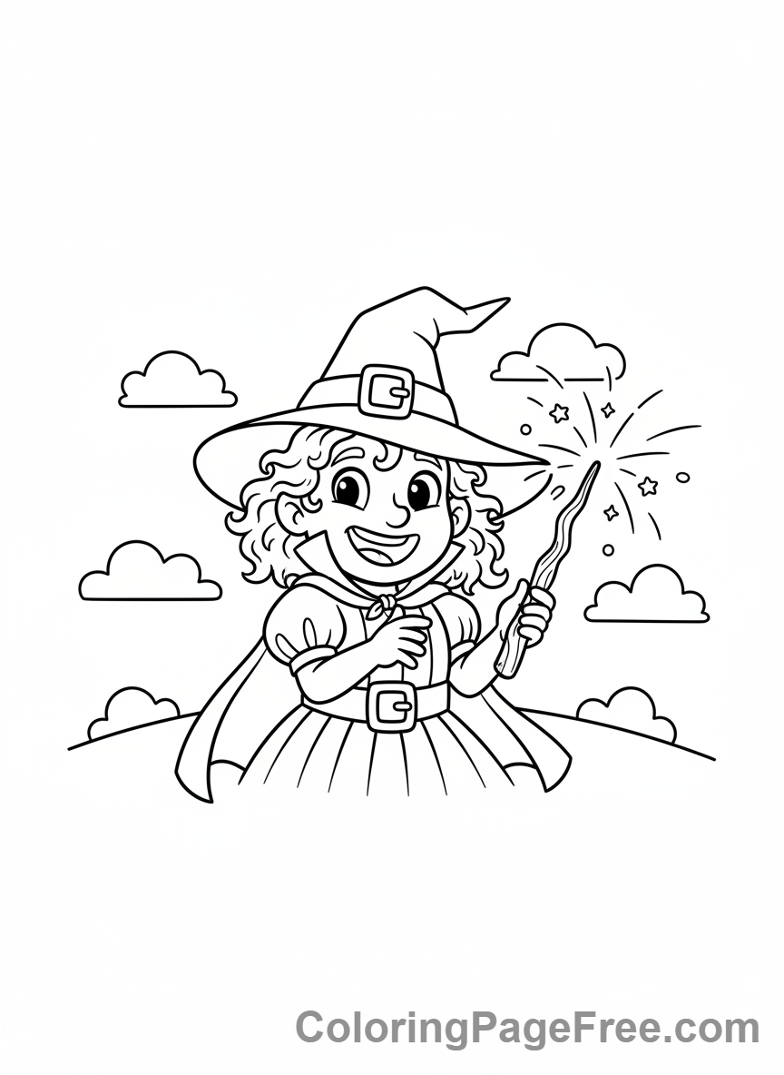 Witch coloring page - Witch casting spell