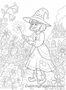 Witch coloring page - Witch gathering herbs