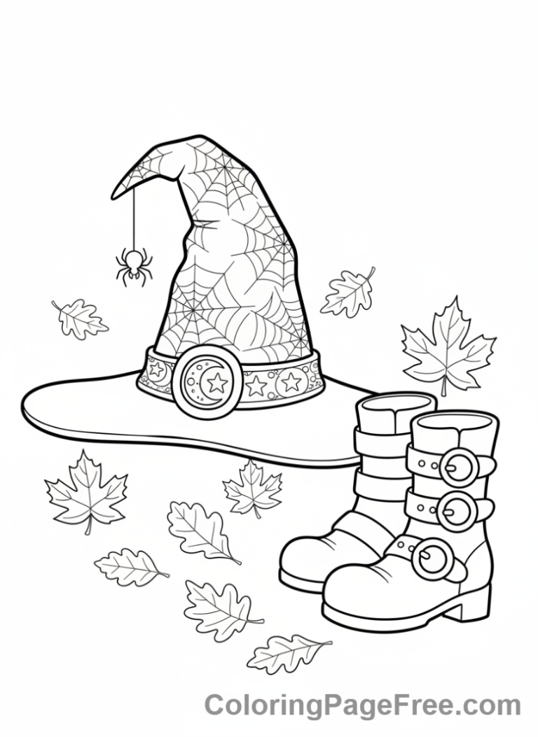 Witch coloring page - Witch hat boots