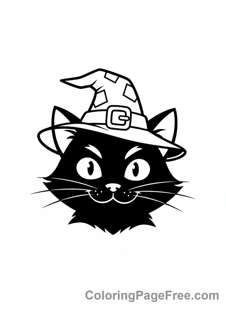 Witch coloring page - Witch's cat portrait