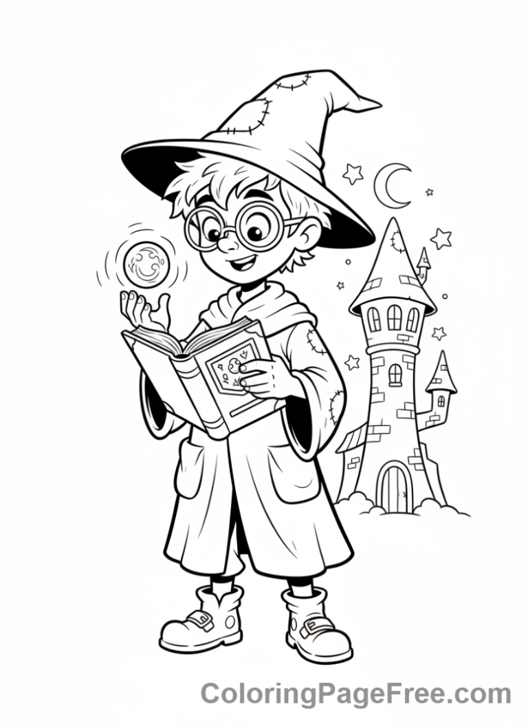 Wizard coloring page - Apprentice wizard learning