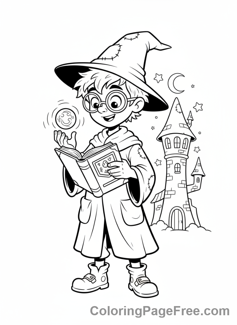 Wizard coloring page - Apprentice wizard learning