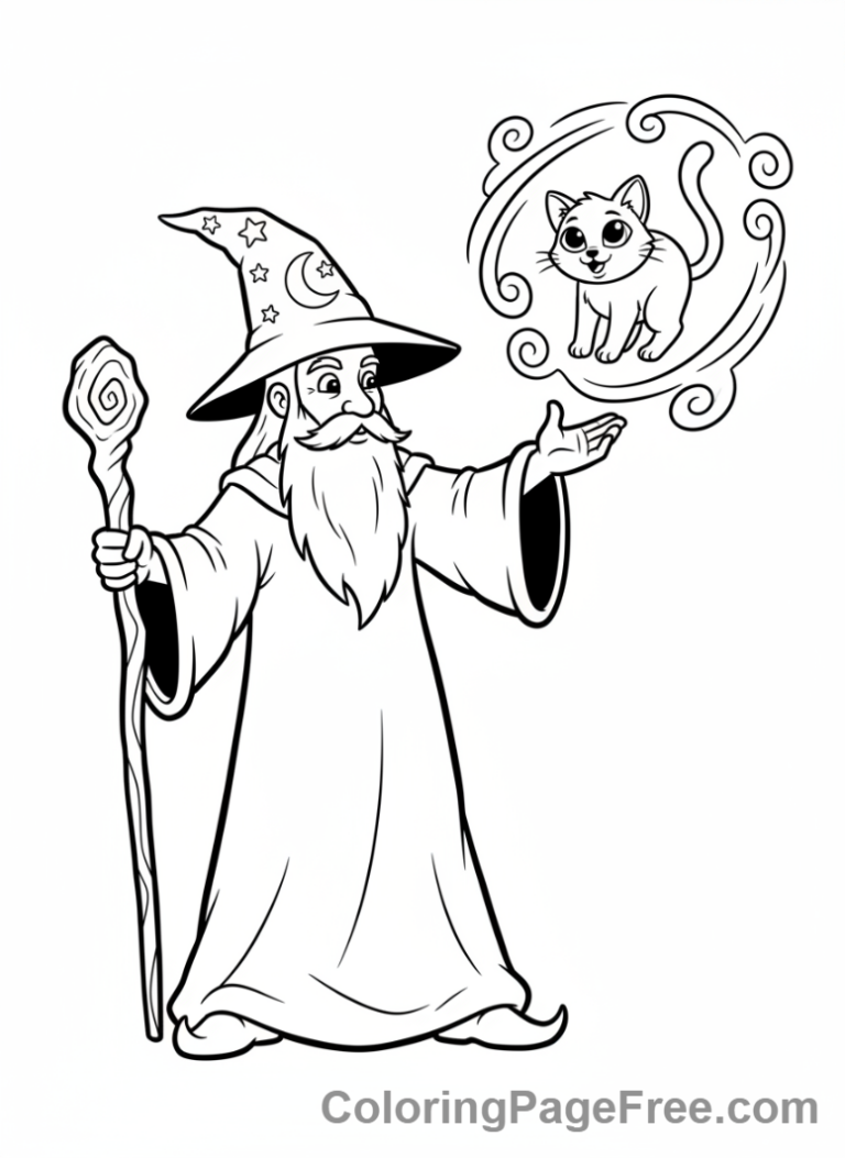 Wizard coloring page - Wizard conjuring familiar