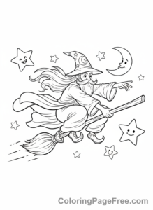 Wizard coloring page - Wizard flying broomstick