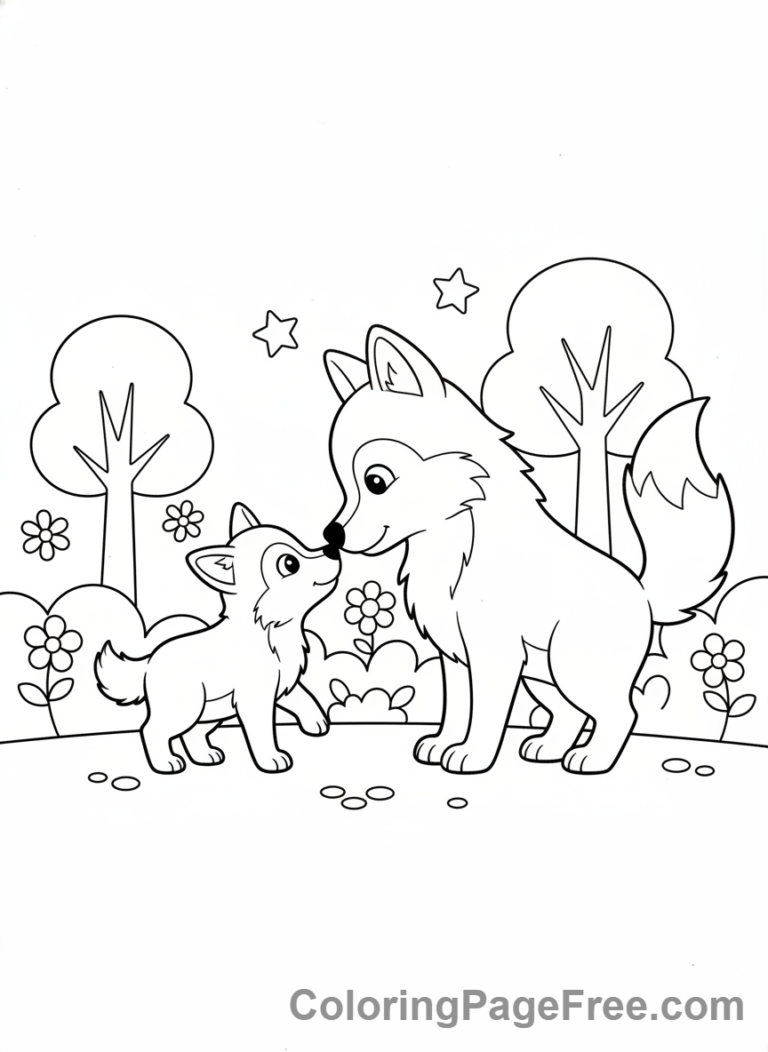 Wolf coloring page - Mother wolf pup
