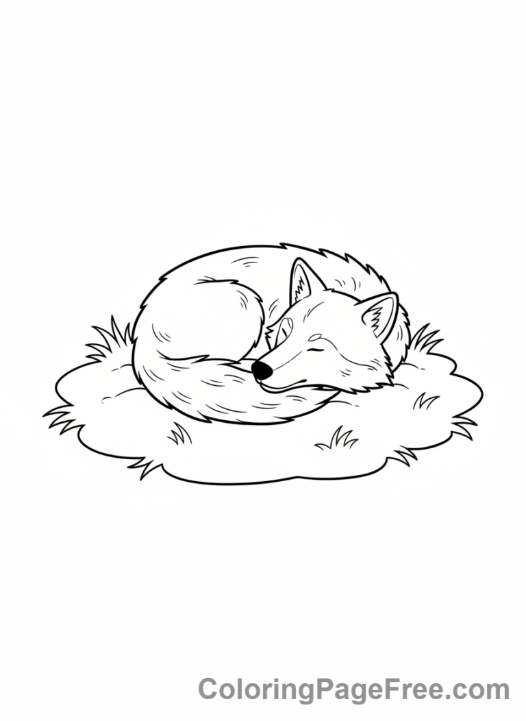 Wolf coloring page - Sleeping wolf curled