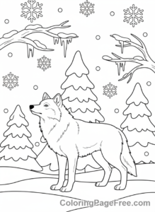 Wolf coloring page - Winter wolf scene