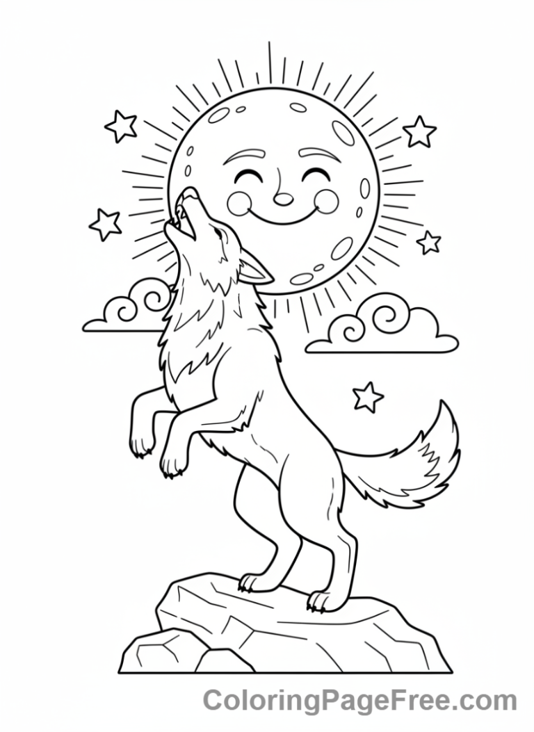 Wolf coloring page - Wolf howling moon
