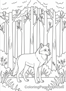 Wolf coloring page - Wolf in forest