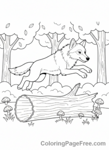 Wolf coloring page - Wolf jumping log
