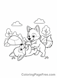 Wolf coloring page - Wolf pups playing