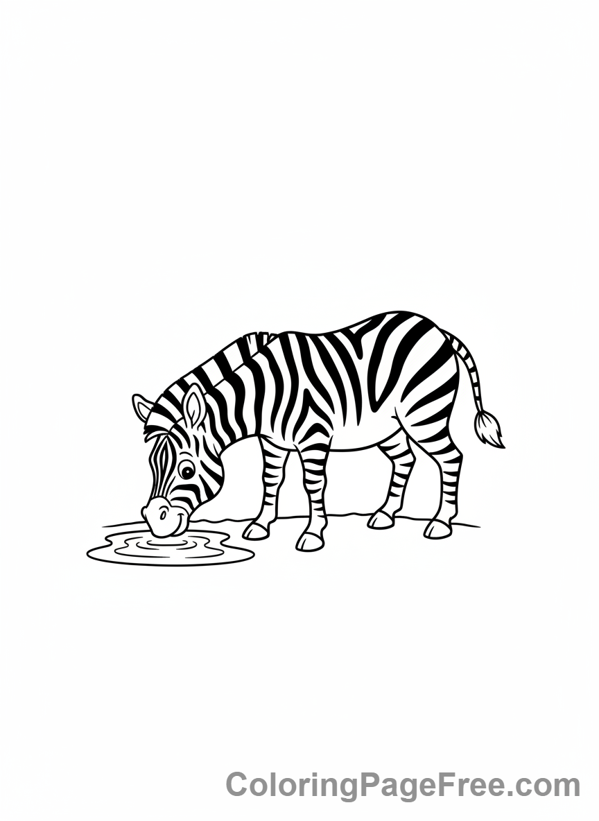 Zebra coloring page - Zebra drinking water