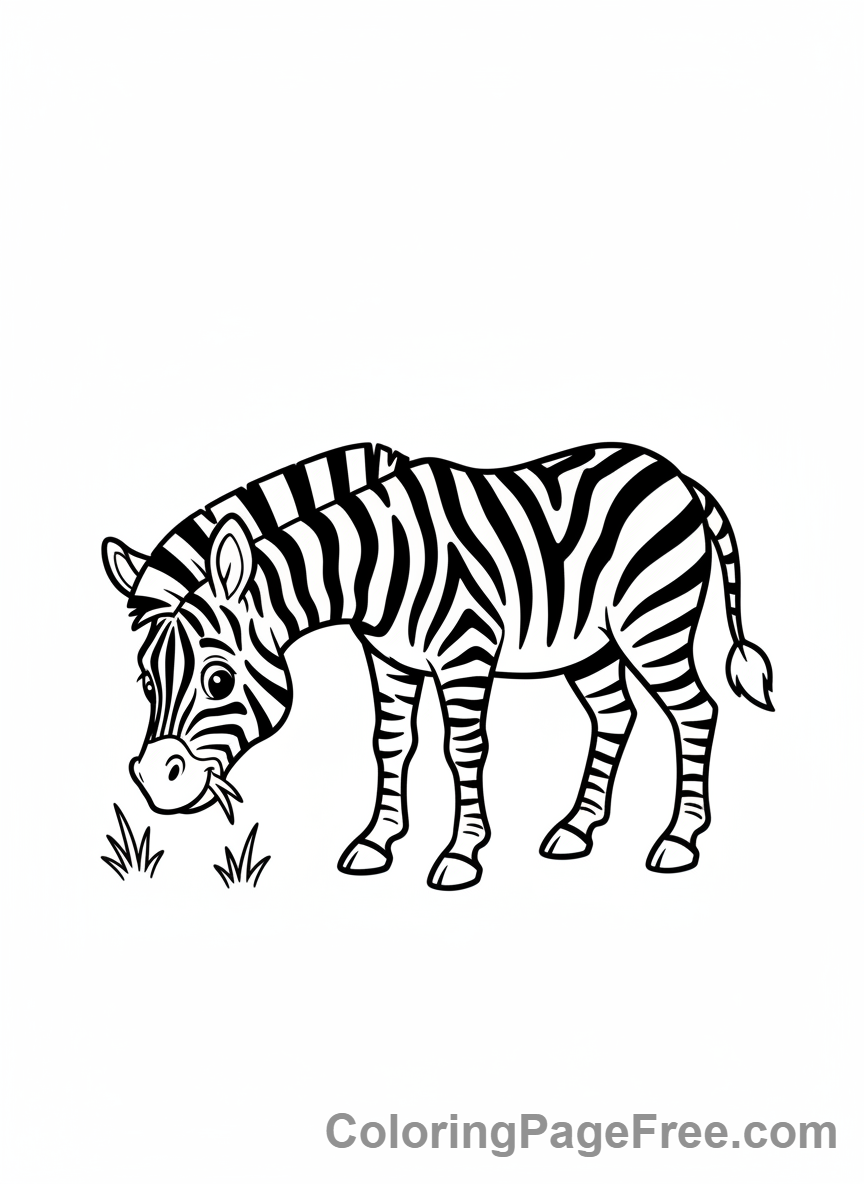 Zebra coloring page - Zebra grazing grass
