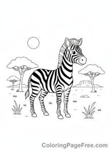 Zebra coloring page - Zebra standing savanna