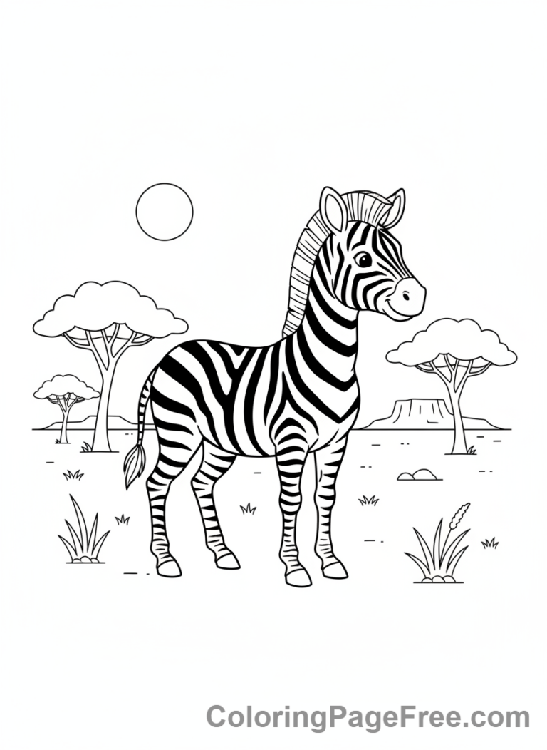 Zebra coloring page - Zebra standing savanna