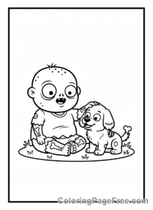 Zombie coloring page - Zombie and pet dog