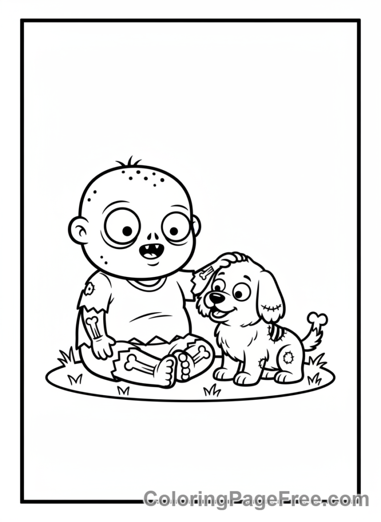 Zombie coloring page - Zombie and pet dog