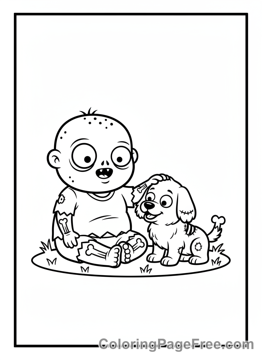 Zombie coloring page - Zombie and pet dog