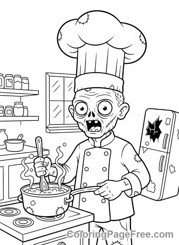 Zombie coloring page - Zombie chef cooking