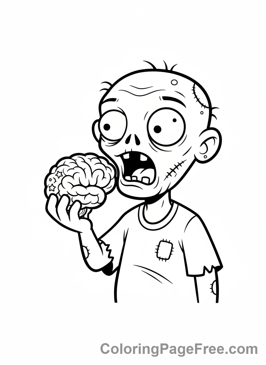 Zombie coloring page - Zombie eating brain
