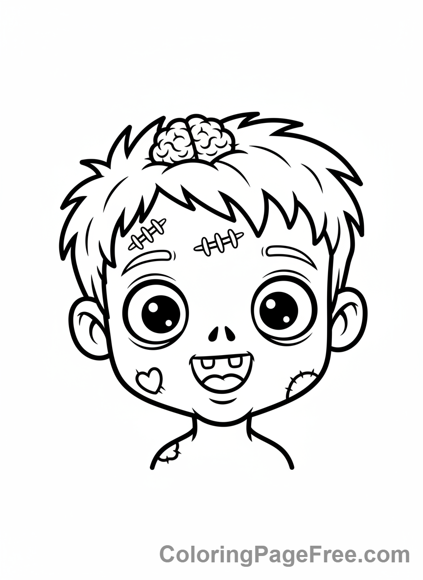 Zombie coloring page - Zombie kid smiling