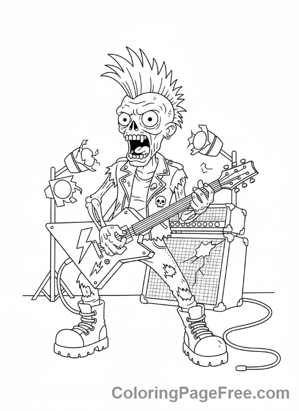 Zombie coloring page - Zombie playing guitar