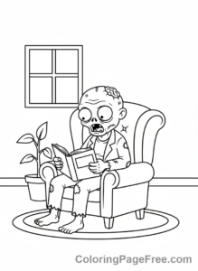 Zombie coloring page - Zombie reading book