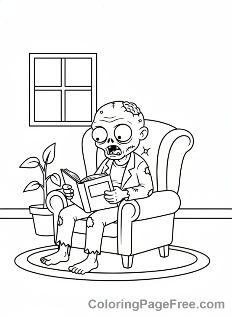 Zombie coloring page - Zombie reading book
